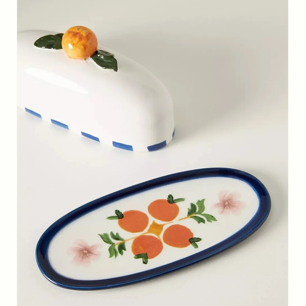 Anthropologie Valencia Citrus Stoneware Butter Dish NEW